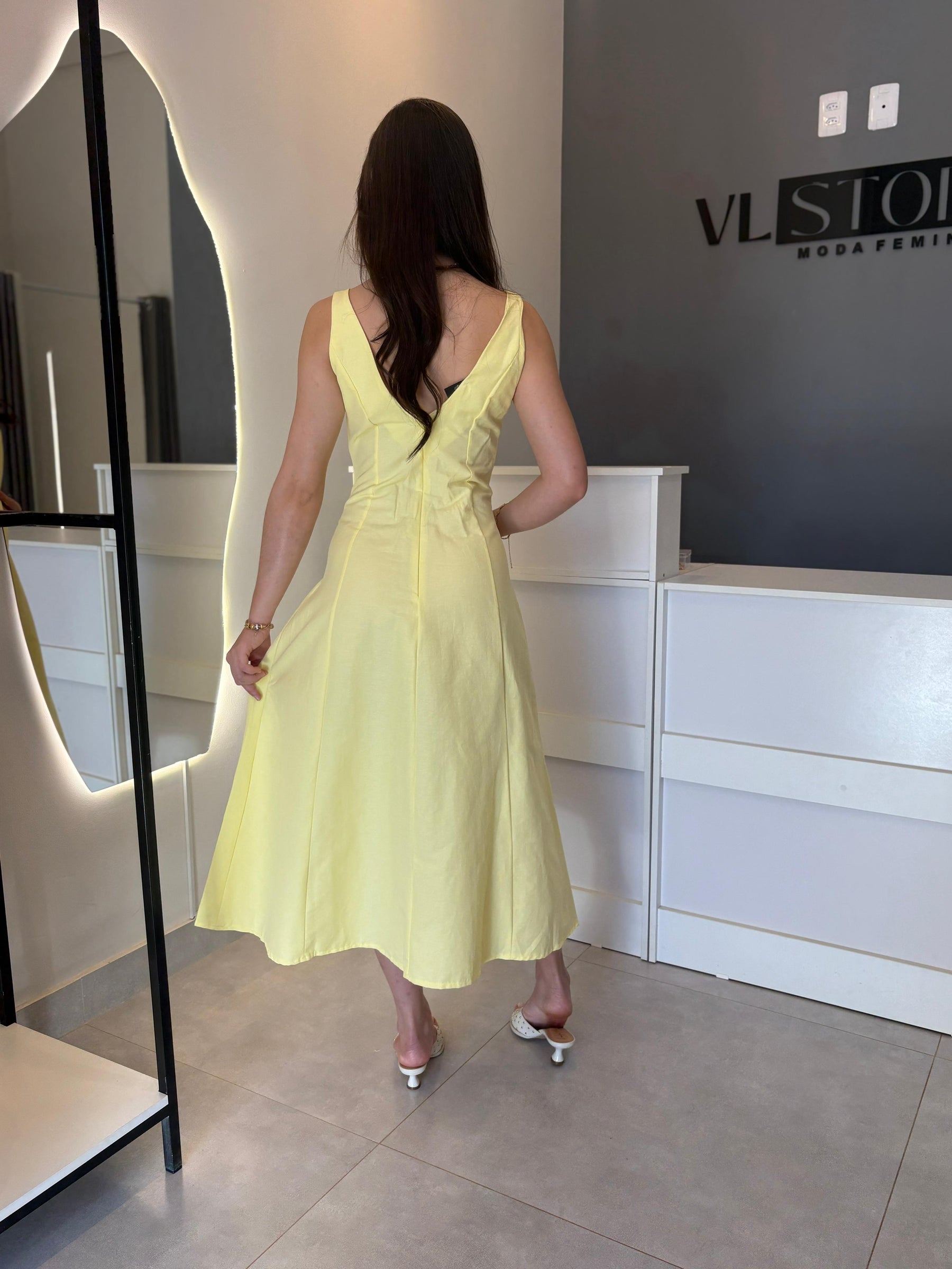 Vestido Midi Linho Amarelo (P)