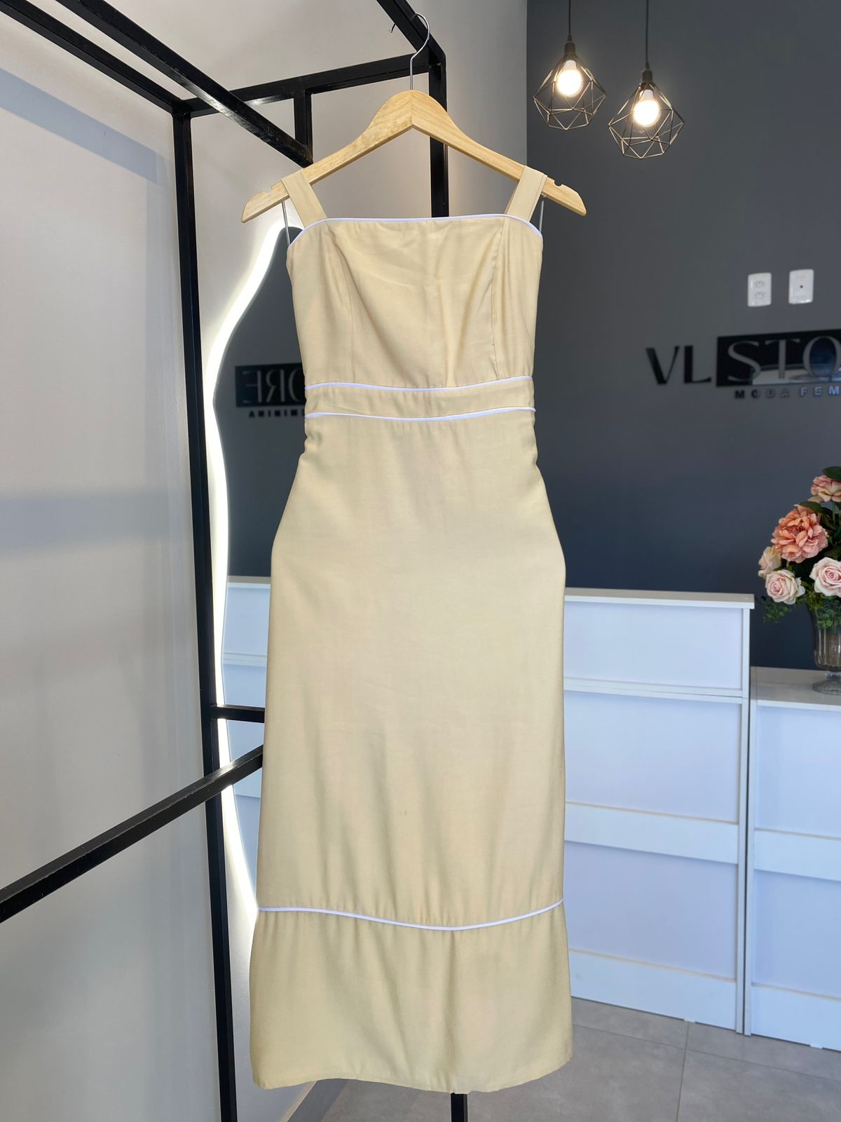 Vestido Midi Marrant Amarelo e Branco (G)