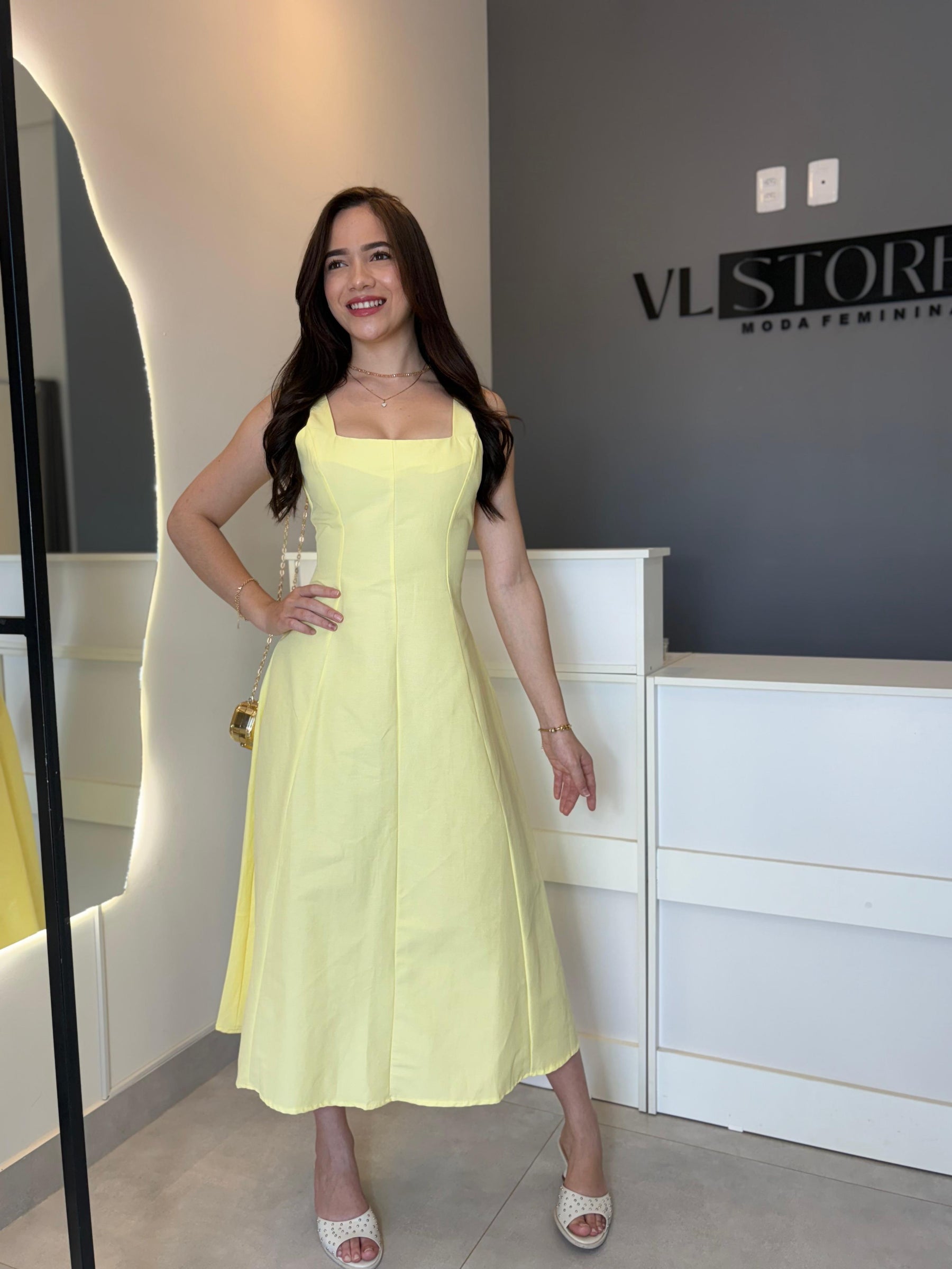 Vestido Midi Linho Amarelo (P)