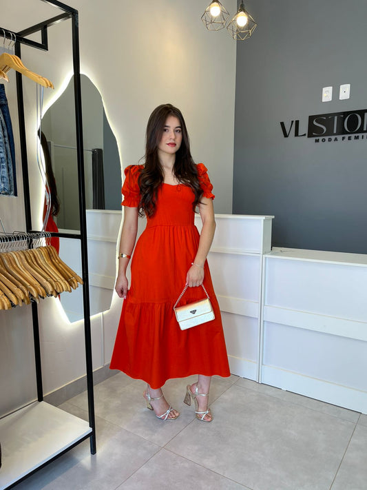 Vestido Longo Tricoline Laranja (U)
