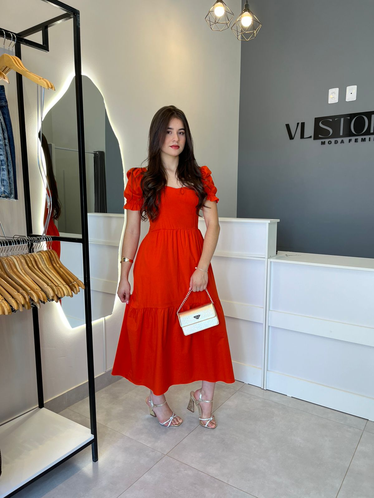 Vestido Longo Tricoline Laranja (U)