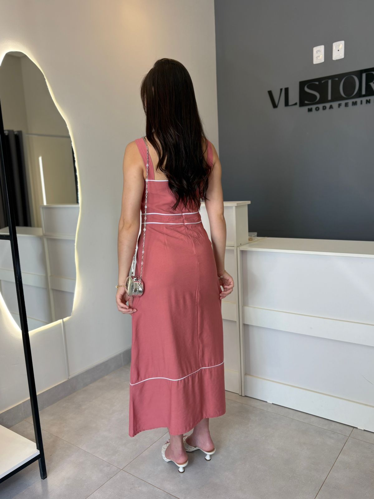 Vestido Midi Marrant Amarelo e Branco (G)