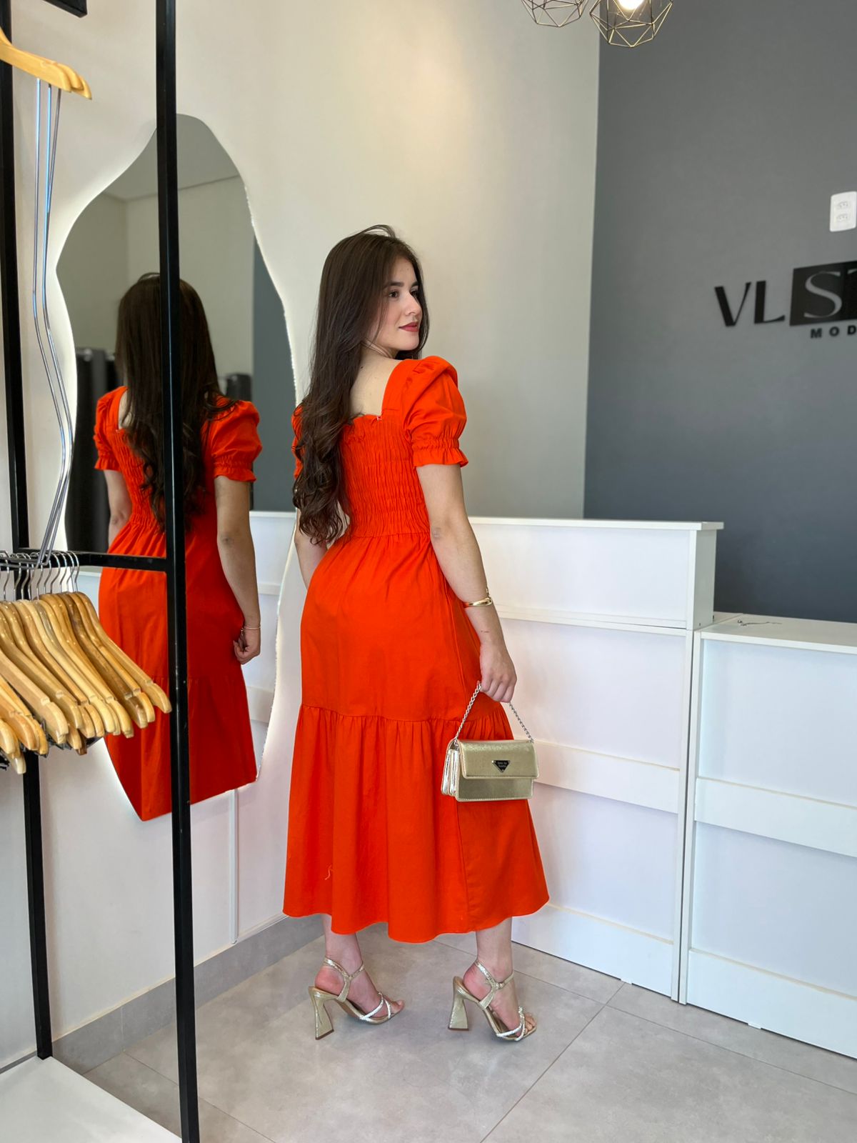 Vestido Longo Tricoline Laranja (U)