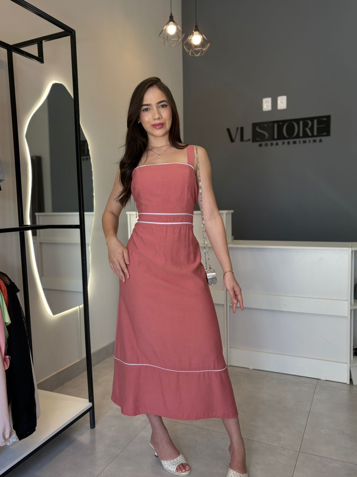 Vestido Midi Marrant Amarelo e Branco (G)